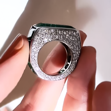 Fashion 20 ctw Emerald Cut Emerald Full Set Ring for Men and Women -JEWELBUYS