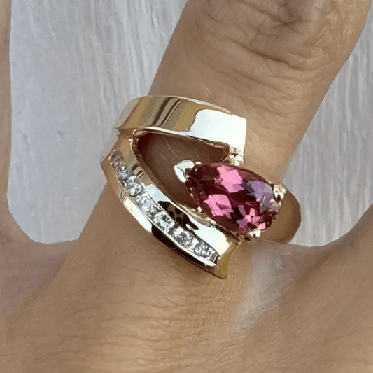 3ct Pear Cut Pink Tourmaline Channel Set Ring in Gold-JEWELBUYS