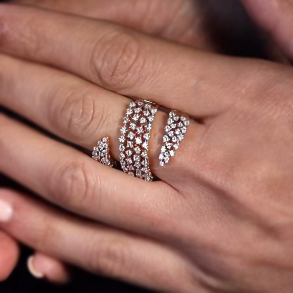 Delicate 2 ctw Round Cut White Gemstone Ribbon Cluster Ring -JEWELBUYS