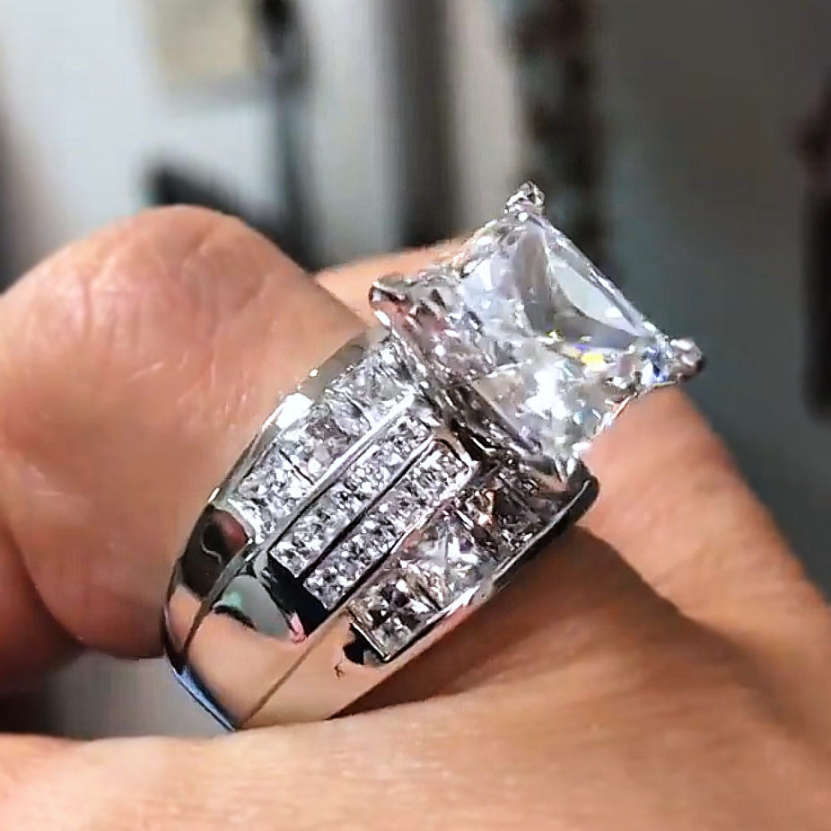 Gorgeous 6 ctw Princess Square Cut White Gemstone Engagement Ring -JEWELBUYS