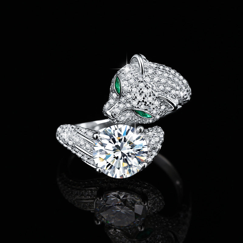 4.21Ctw White Sapphire Panther Fashion Ring Open Ring-JEWELBUYS
