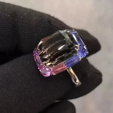 Stunning 6.8ct Cushion Cut Bi-color Tourmaline Cocktail Ring-JEWELBUYS