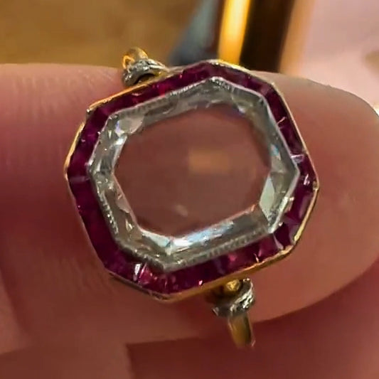 9.25ctw Simple Elegant Portrait Cut White Sapphire and Ruby Art Ring-JEWELBUYS