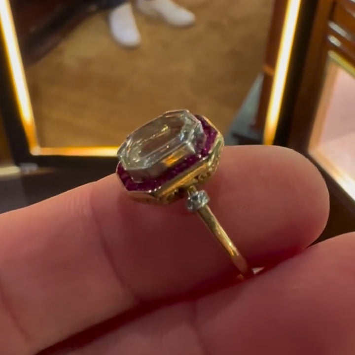 9.25ctw Simple Elegant Portrait Cut White Sapphire and Ruby Art Ring-JEWELBUYS