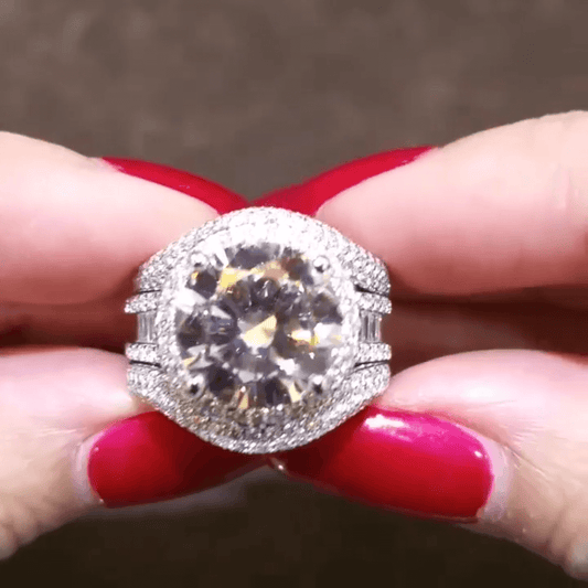 Breathtaking 6ct Round & Baguette Cut White Sapphire Women's Engagement Ring in Silver-JEWELBUYS