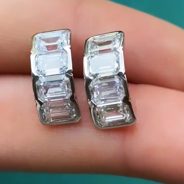 Stylish 8 ctw Emerald Cut White Gemstone Minimalist Design Earrings -JEWELBUYS