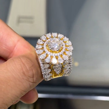 5.3Ctw Round and pear-shaped cut sapphire ring with blooming flowers- JEWELBUYS