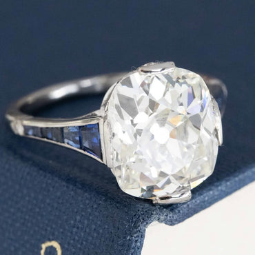 4.26ct Cushion Cut Art Deco Sapphire Engagement Ring-JEWELBUYS