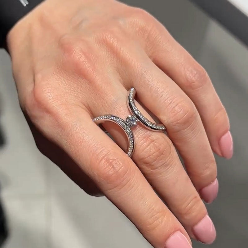Round Cut Arch Solitaire White Sapphire Ring - JEWELBUYS