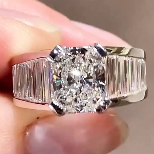 5.03ctw Radiant and Baguette Cut Brilliant Engagement Ring-JEWELBUYS