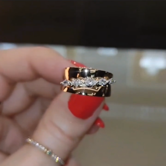 Classic 1ct Round Cut White Sapphire Wide Wedding Band Big Engagement Ring in Rose Gold-JEWELBUYS