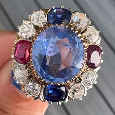 9Ctw Red White Blue Sapphire Vintage Ring-JEWELBUYS