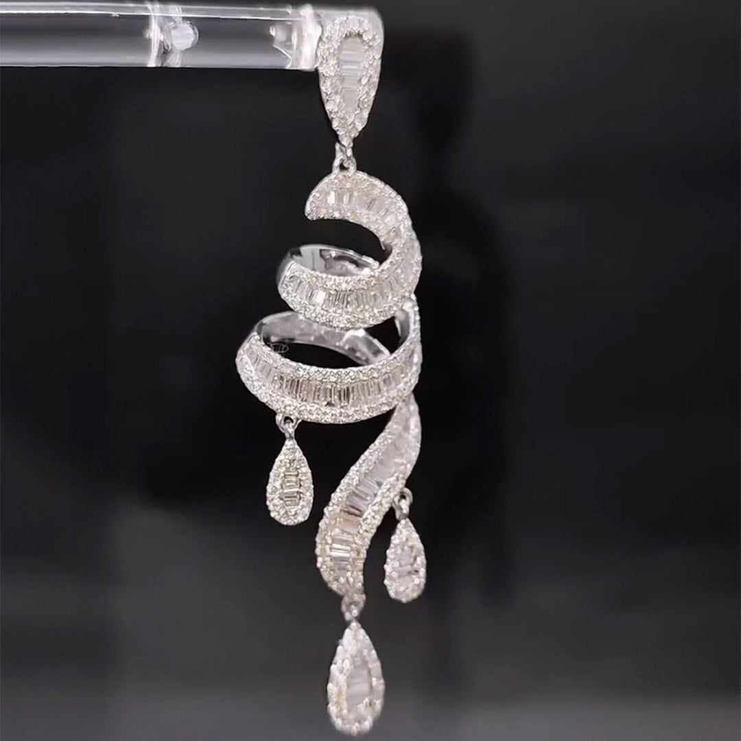 5.7ctw Baguette Cut White Sapphire Beryl Dangle Earrings-JEWELBUYS