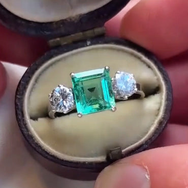 3.2ctw Vintage Colombian Emerald Sapphire Engagement Ring-JEWELBUYS