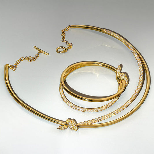 Architectural style sapphire interwoven necklace and bracelet-JEWELBUYS