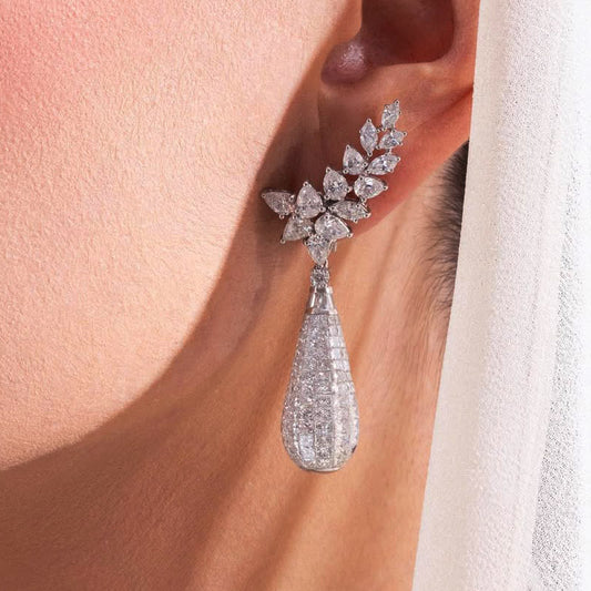 4.0Ctw Multi-Cut White Sapphire Dew Drop Earrings-JEWELBUYS