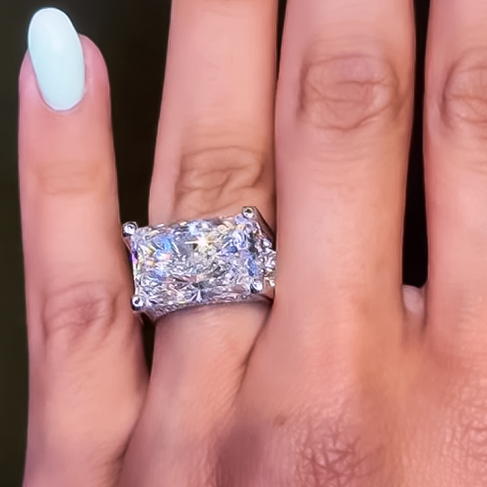 Unique 8 ctw Radiant Cut White Gemstone East-West Set Engagement Ring -JEWELBUYS