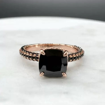Personalized 3ct Cushion Cut Black Sapphire Engagement Ring-JEWELBUYS