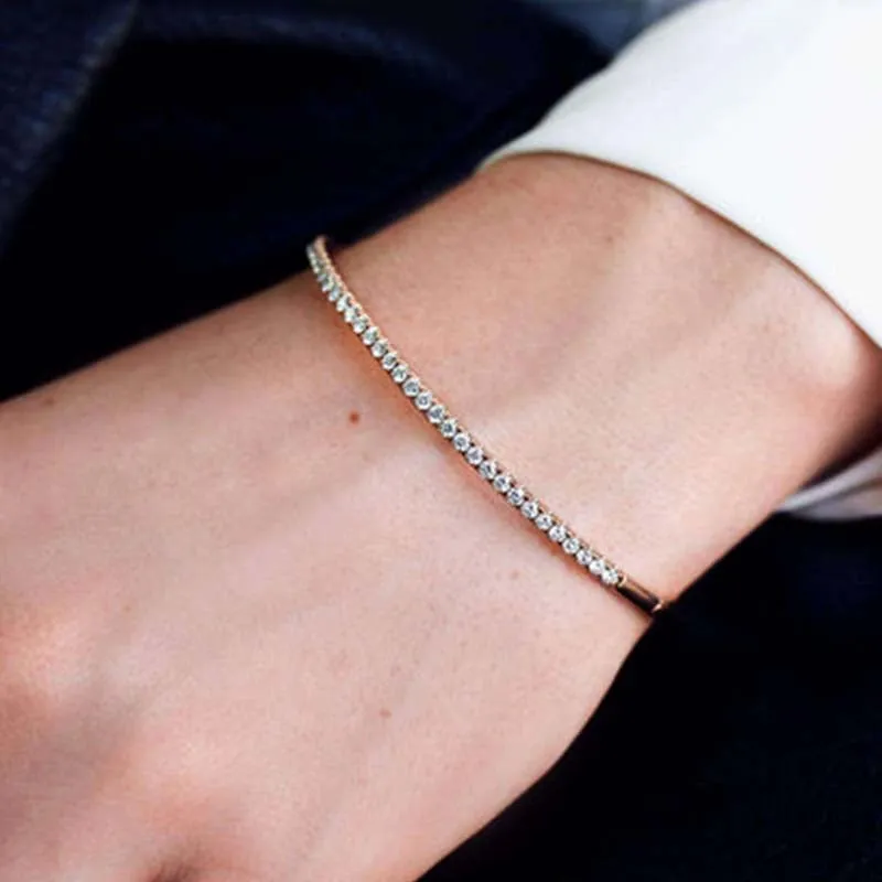 Classic 2ctw Round Cut White Sapphire Single Row Bracelet-JEWELBUYS