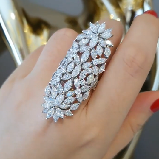 Modern 10 ctw Marquise Cut White Gemstone Cluster Ring -JEWELBUYS