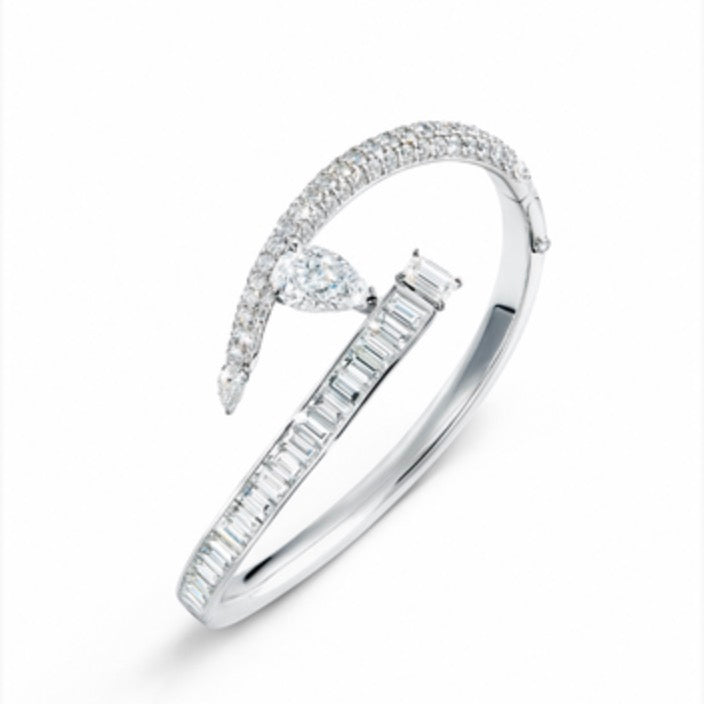 Unique Pear & Baguette Cut White Sapphire Bangle Bracelet For Women - JEWELBUYS