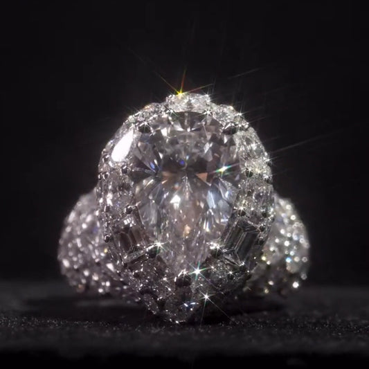 9.8ctw Pear-cut White Sapphire Pave Set Engagement Ring-JEWELBUYS