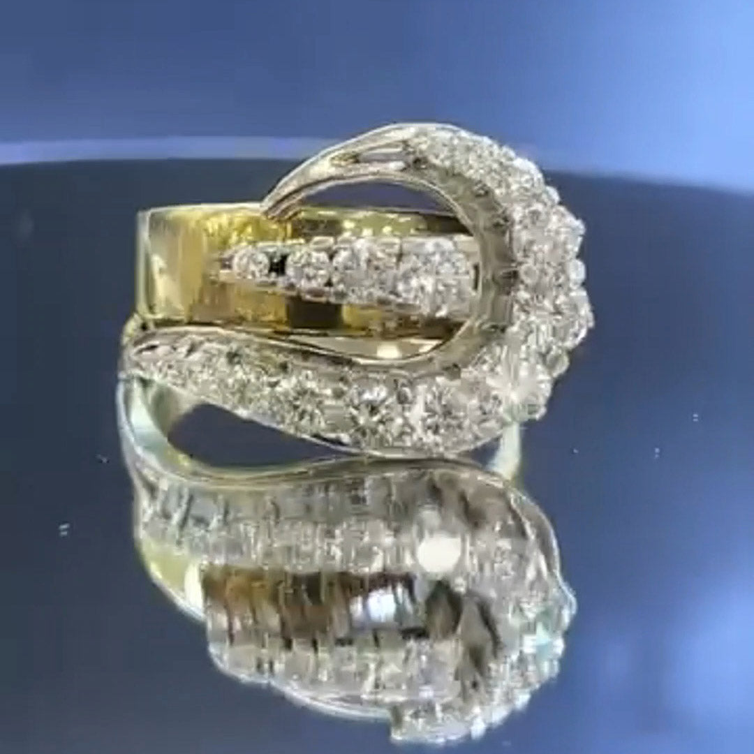 1.8ctw Vintage Style Round Sapphire Two-Tone Plated Ring - JEWELBUYS