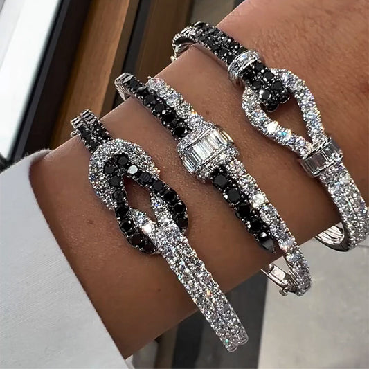 8.0ctw Black and White Sapphire Knot Bracelet-JEWELBUYS