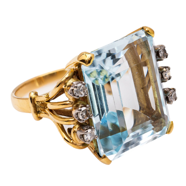 Vintage 20ct Octagonal Cut Light Blue Sapphire Cocktail Ring - JEWELBUYS