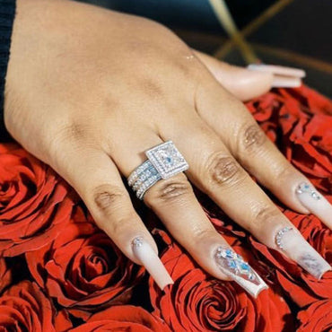 3.6ct Princess Cut Triple Row White Sapphire Engagement Ring - JEWELBUYS