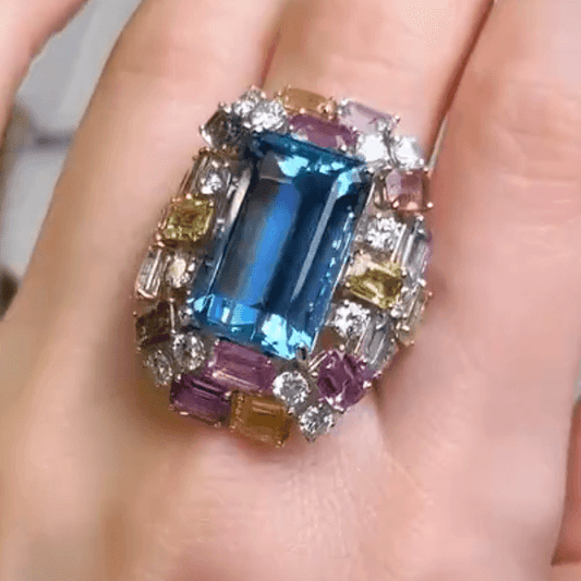 8ct Emerald Cut Multi Color Sapphires Engagement Ring-JEWELBUYS