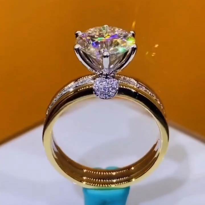 4.0ct Art Deco Gold and Silver Bicolour Round Cut Engagement Ring -JEWELBUYS