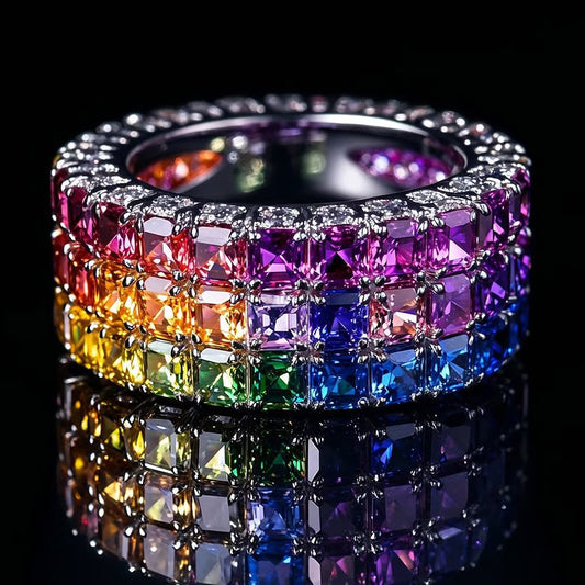 6.0Ctw Princess Cut Sapphire Gradient Ring-JEWELBUYS