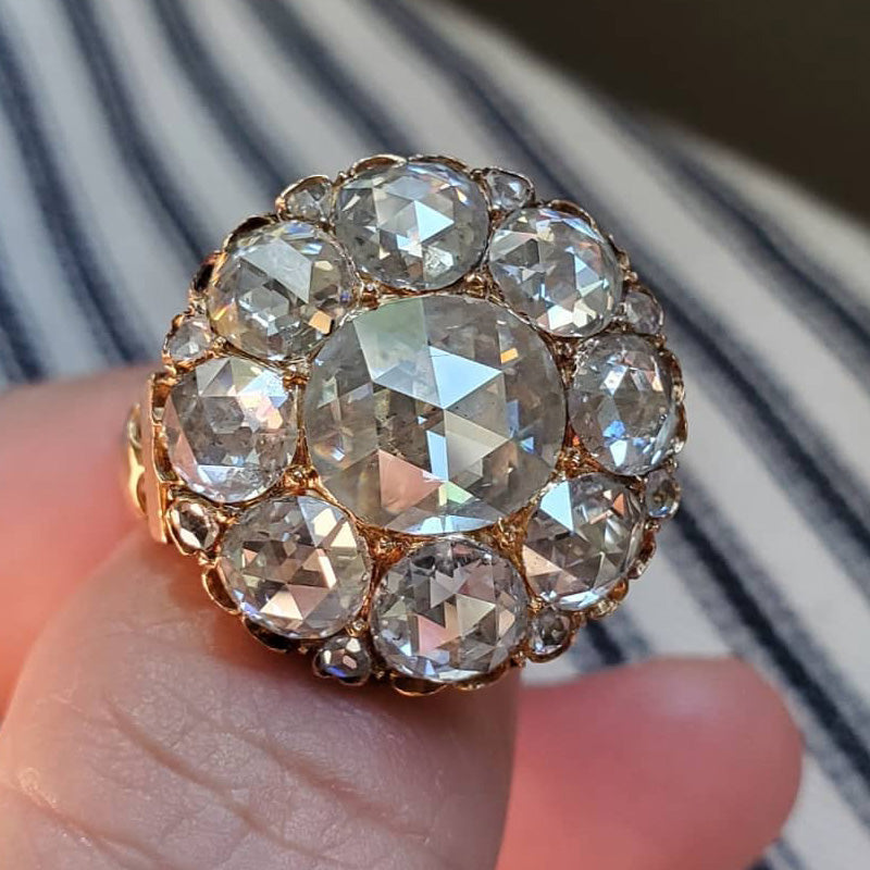 6.02ctw Antique Rose Cut Rose Gold White Sapphire Ring-JEWELBUYS