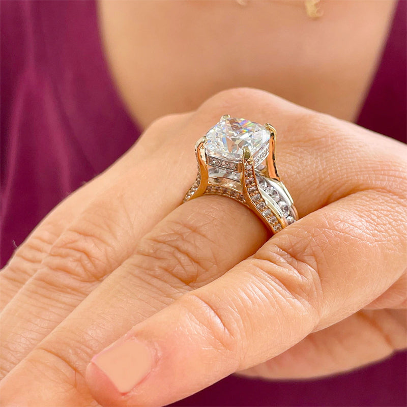 6.5ctw Cushion and Round Cut White Sapphire Engagement Ring -JEWELBUYS