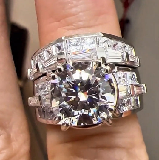 12Ctw Round and Baguette Cut Luxury Stacking Ring-JEWELBUYS