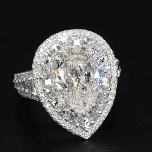 12ctw Pear Cut White Sapphire with Blue Sapphire Shank Delicate Pave Ring-JEWELBUYS