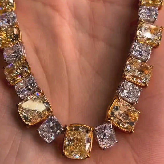 100.6Ctw Unique and Beautiful Cushion Cut Yellow White Sapphire Necklace-JEWELBUYS