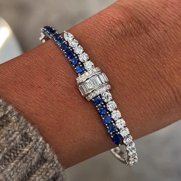 Stunning 5.5Ctw Blue and White Sapphire Bracelet-JEWELBUYS