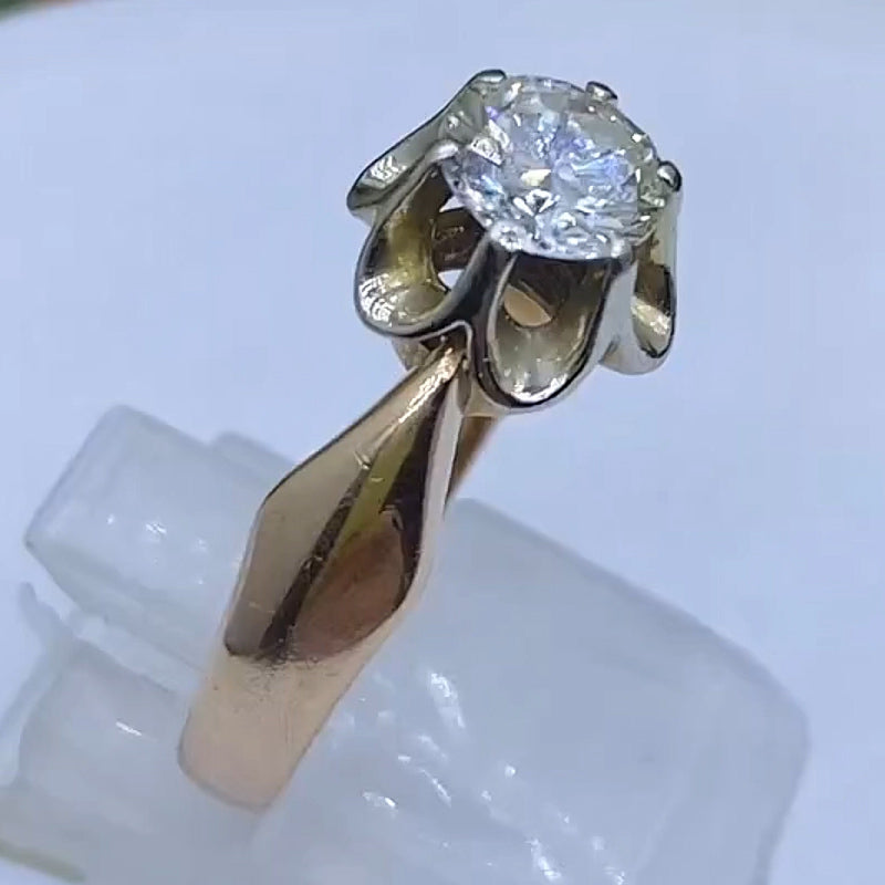 1.05ct Round Cut Solitaire White Sapphire Vintage Tulip Engagement Ring-JEWELBUYS