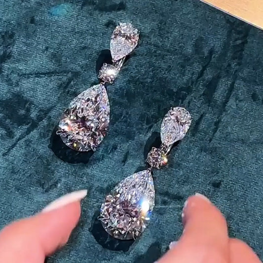 5.0ctw Three Stone Pear Shape Sapphire Drop Earrings-JEWELBUYS