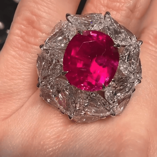 4ct Round Cut Rose Sapphire with Trillion Cut White Sapphire Engagement Ring in Silver-JEWELBUYS