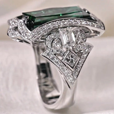 17ct Emerald Cut Green Tourmaline Cocktail Ring - JEWELBUYS