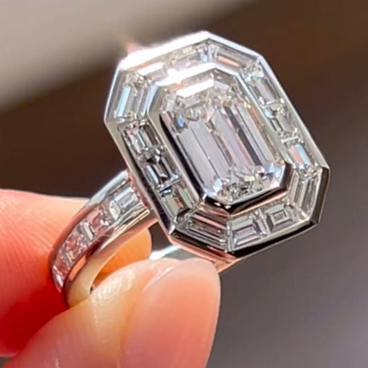 Stunning 3ct Emerald Cut White Sapphire Women's Engagement Ring in Silver-JEWELBUYS