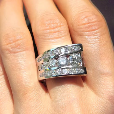 4.0ctw Round Cut Triple Row Sapphire Creative Ring-JEWELBUYS