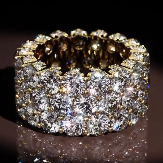 11.0Ctw Classic Round Cut 3 Row Pavéd White Sapphire Eternity Band-JEWELBUYS