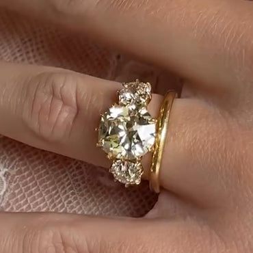 3.27ctw Old Mine Cushion Cut Sapphire Faceted Set Ring-JEWELBUYS