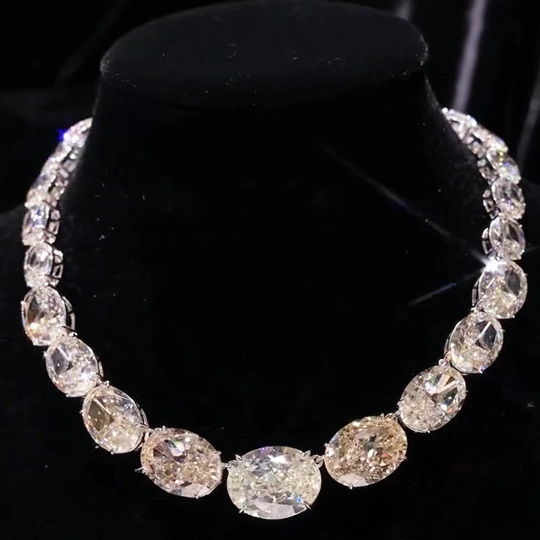 100ctw Luxury Romantic Oval Cut White Sapphire Necklace-JEWELBUYS