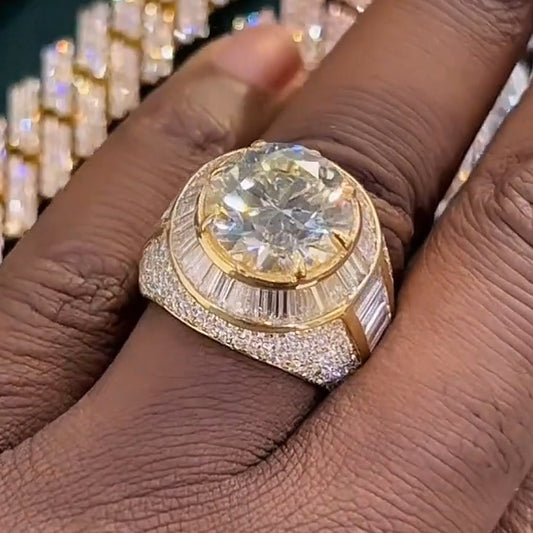 9.0Ct Round and Baguette Cut White Sapphire Spectacular Ring-JEWELBUYS