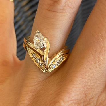 1.5ctw Pear Cut White Sapphire Tulip Wedding Stacking Ring-JEWELBUYS